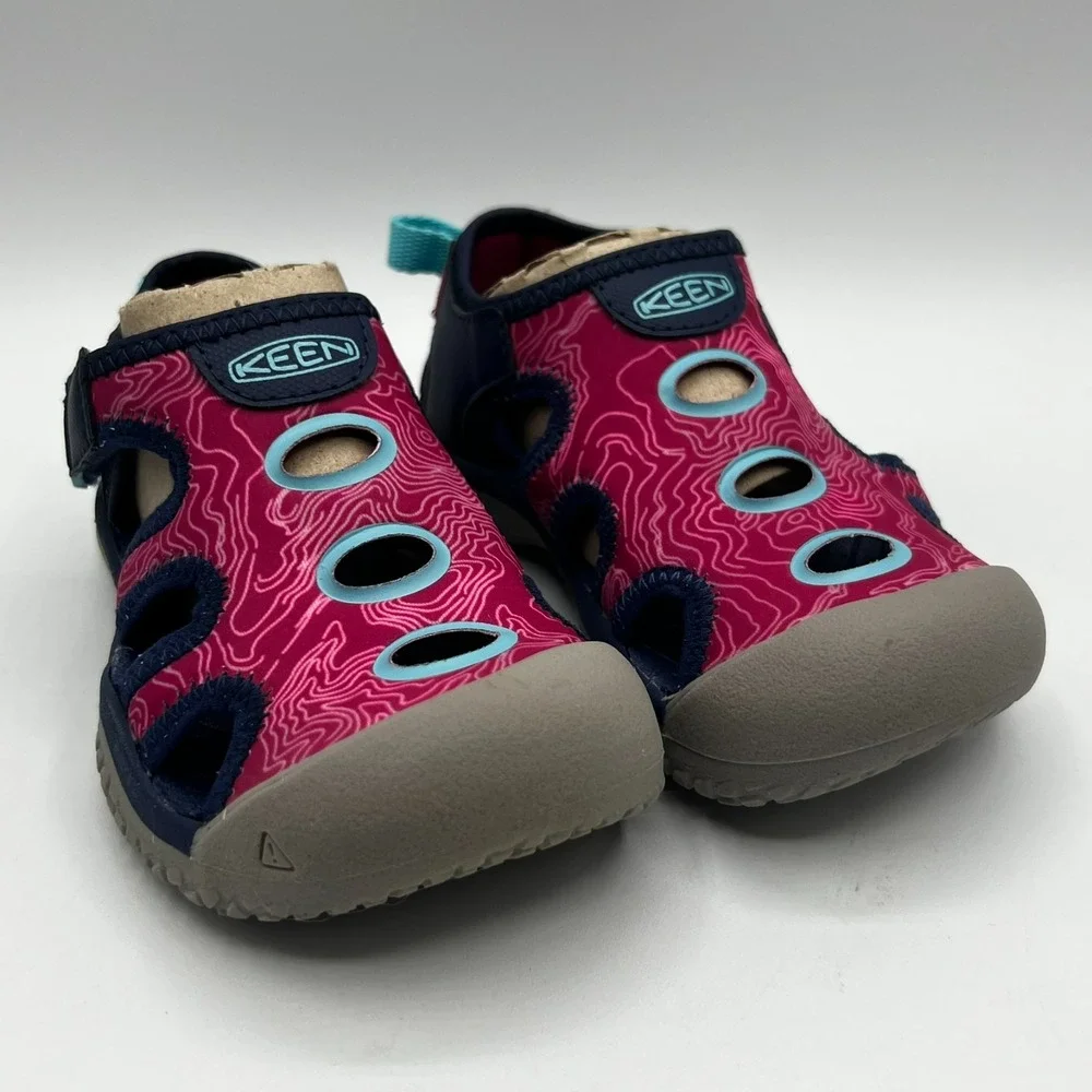 KEEN Kids Stingray Blue Depths Festival Fuchsia Waterproof Sandals Size 8‎